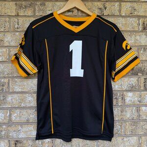 size L 12/14 Iowa Hawkeyes Rivalry Threads Black Yellow Jersey #1 polyester Foot